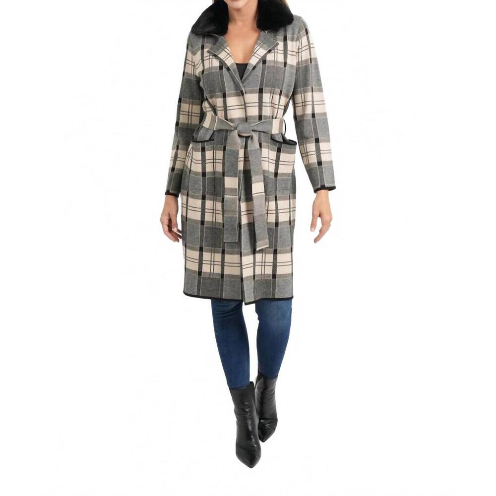 NEW LOVE TOKEN plaid long belted cardigan coat